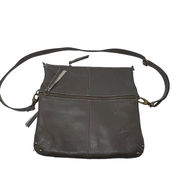 Lucky Brand Crossbody Shoulder Bag Fold over Taupe Pebbled Leather Tan Lining - Picture 1 of 11